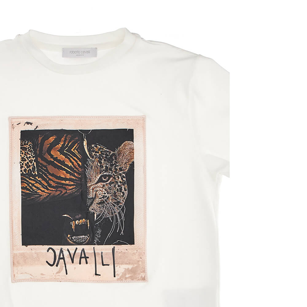 Roberto Cavalli Boys White Jersey T-Shirt With Logo