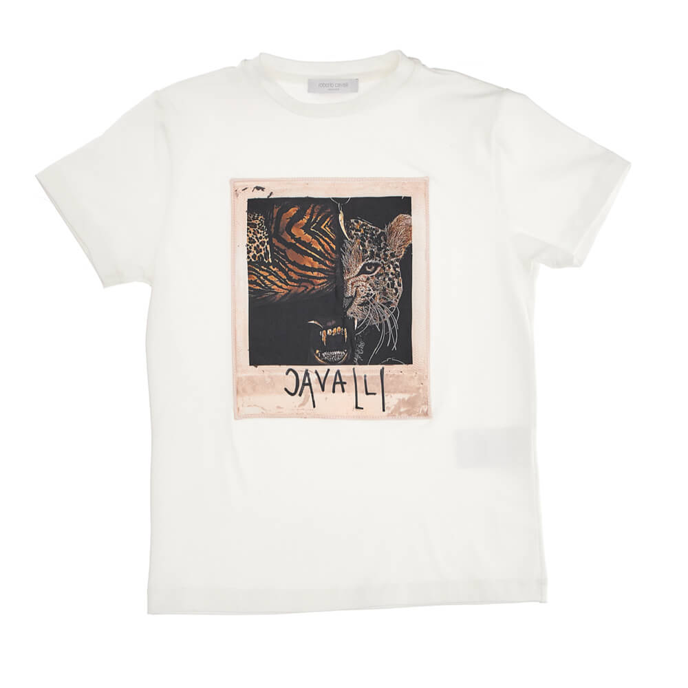 Roberto Cavalli Boys White Jersey T-Shirt With Logo