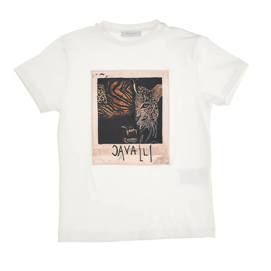 Roberto Cavalli Boys White Jersey T-Shirt With Logo