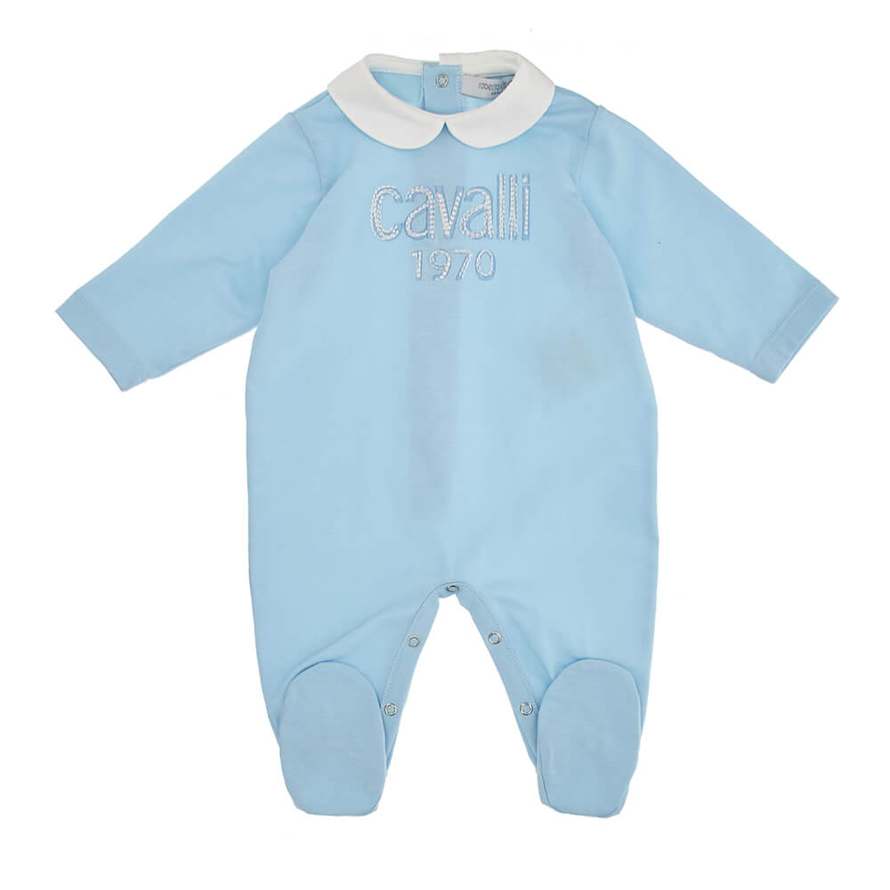 Roberto Cavalli Unisex Blue Jersey Babysuit