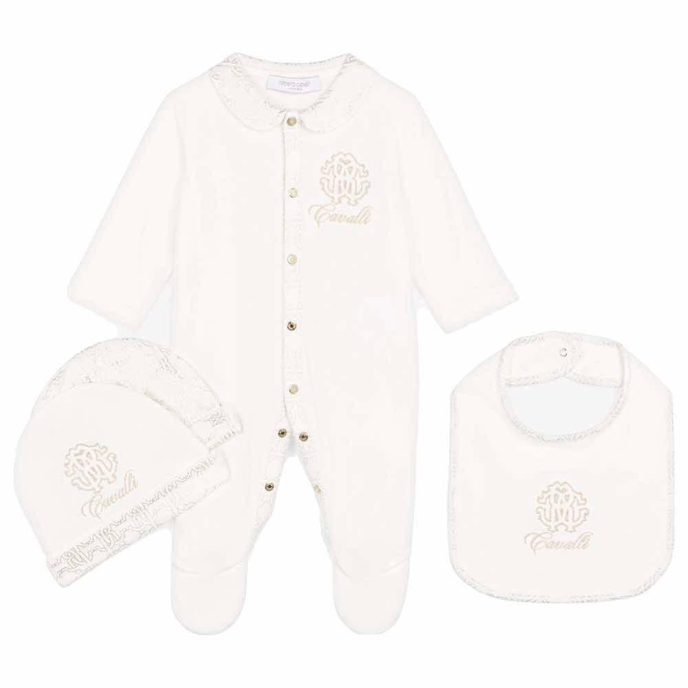 Roberto Cavalli Unisex Gold & White Babysuit