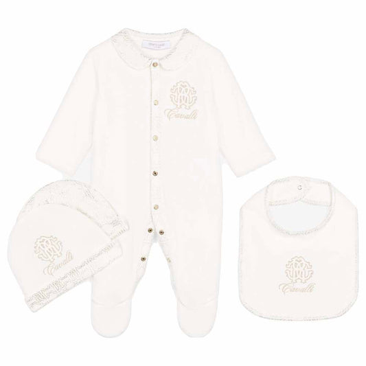 Roberto Cavalli Unisex Gold & White Babysuit