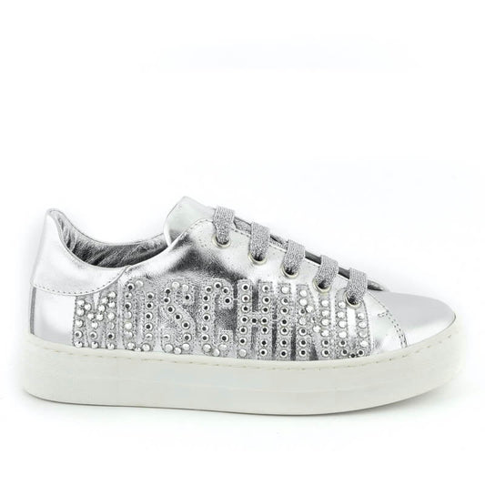 Moschino Girls Silver Trainers With Moschino Logo And Box Lace Up Style