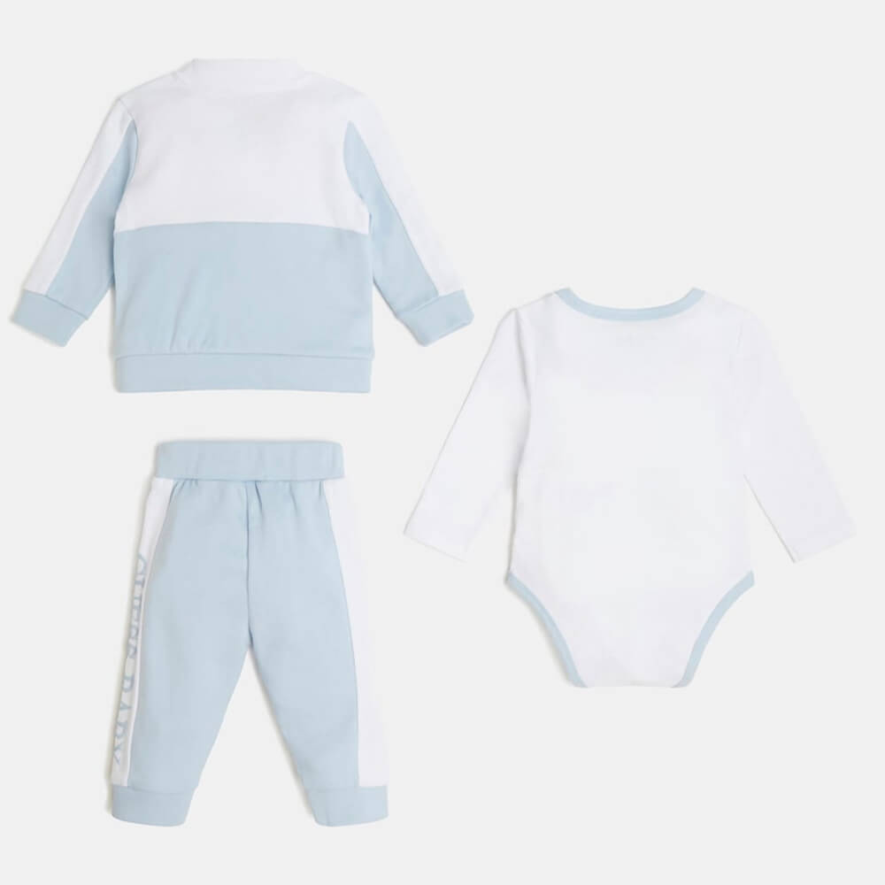 Guess Baby Boys Blue & White Sweatshirt Joggers and Babysuit Combo Set