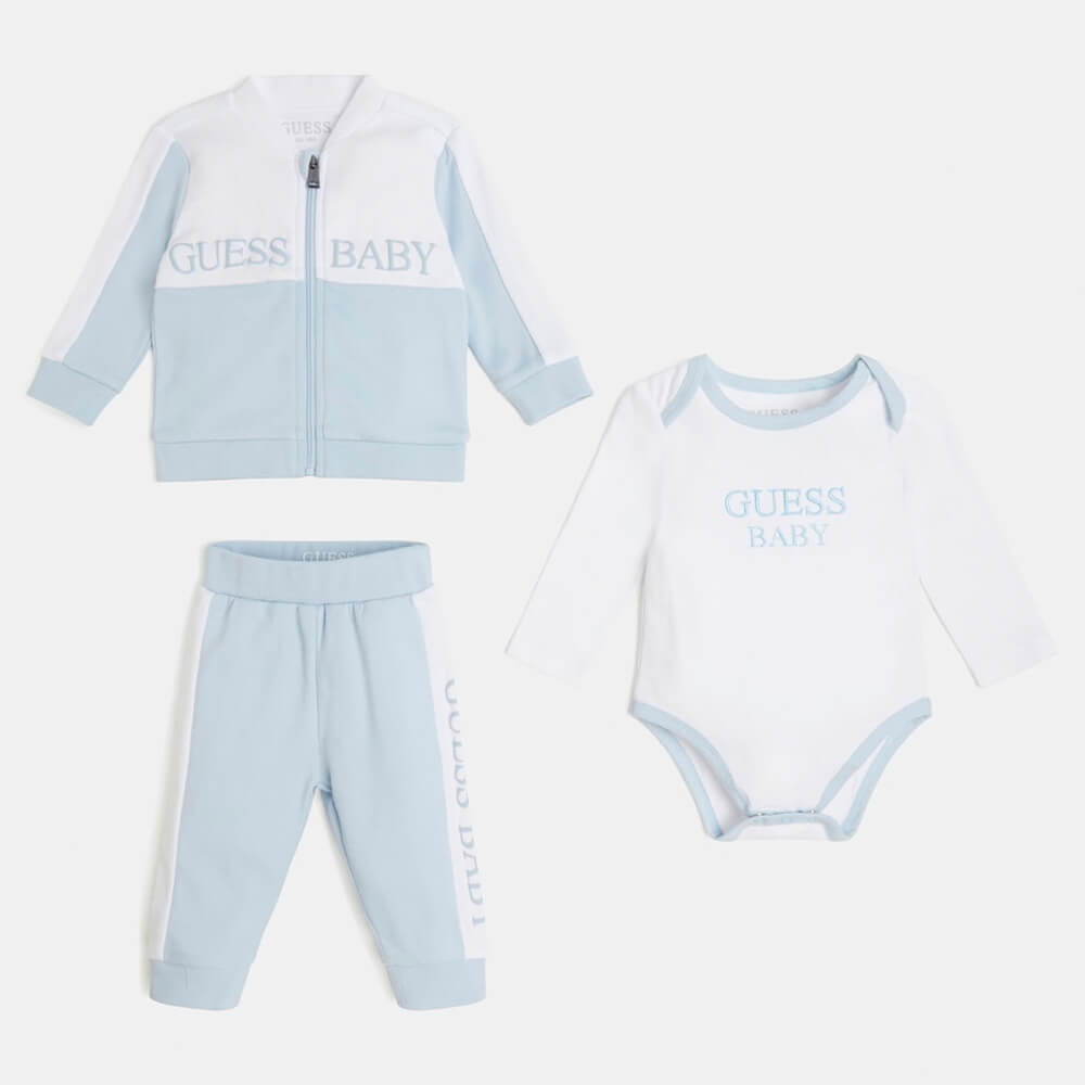 Guess Baby Boys Blue & White Sweatshirt Joggers and Babysuit Combo Set