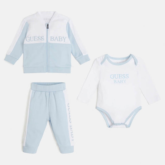 Guess Baby Boys Blue & White Sweatshirt Joggers and Babysuit Combo Set